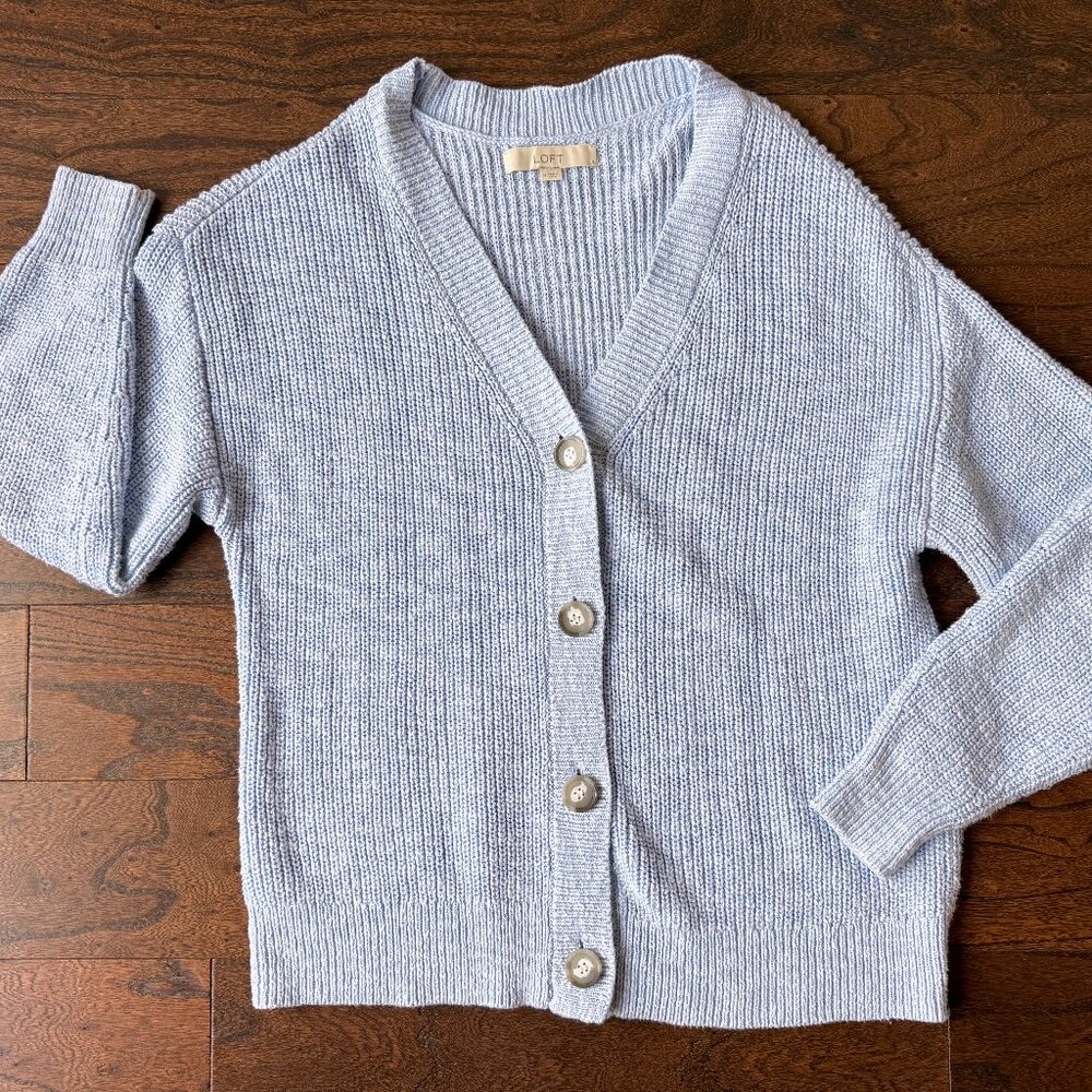 LOFT Relaxed V-Neck Cardigan Sweater Light Blue Size M